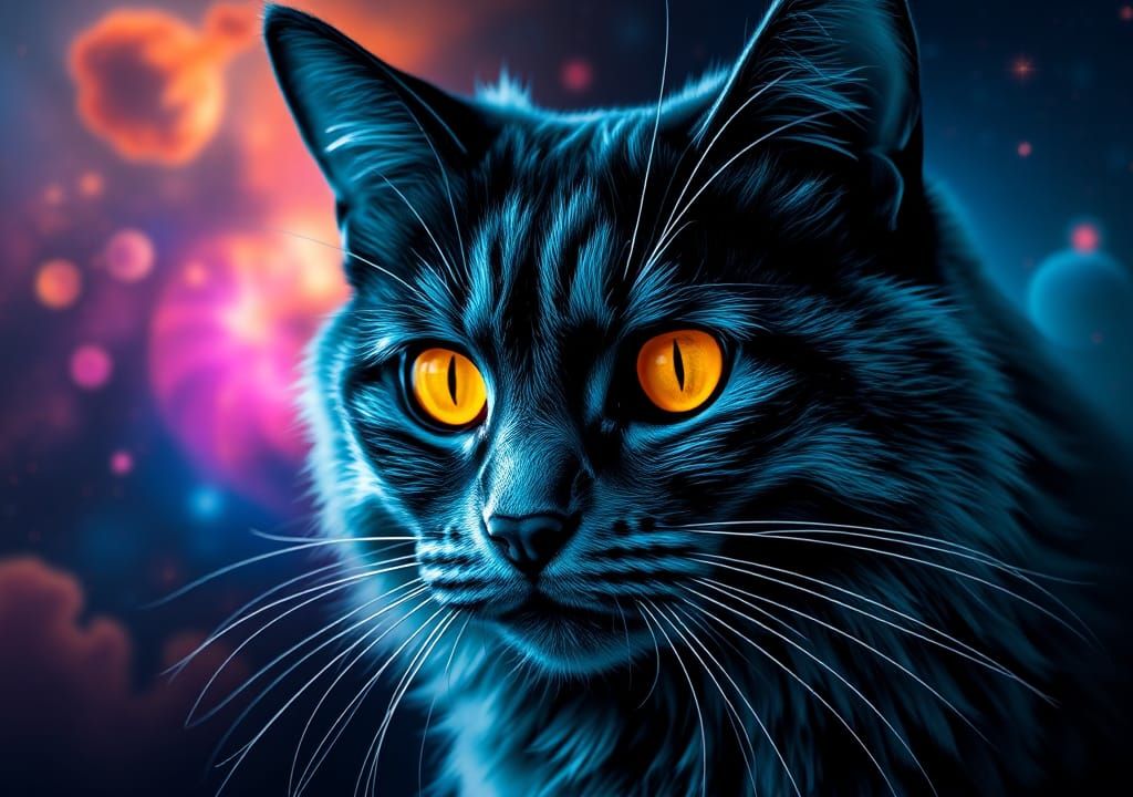 Icy Blue Cat Portrait in Digital Art Style