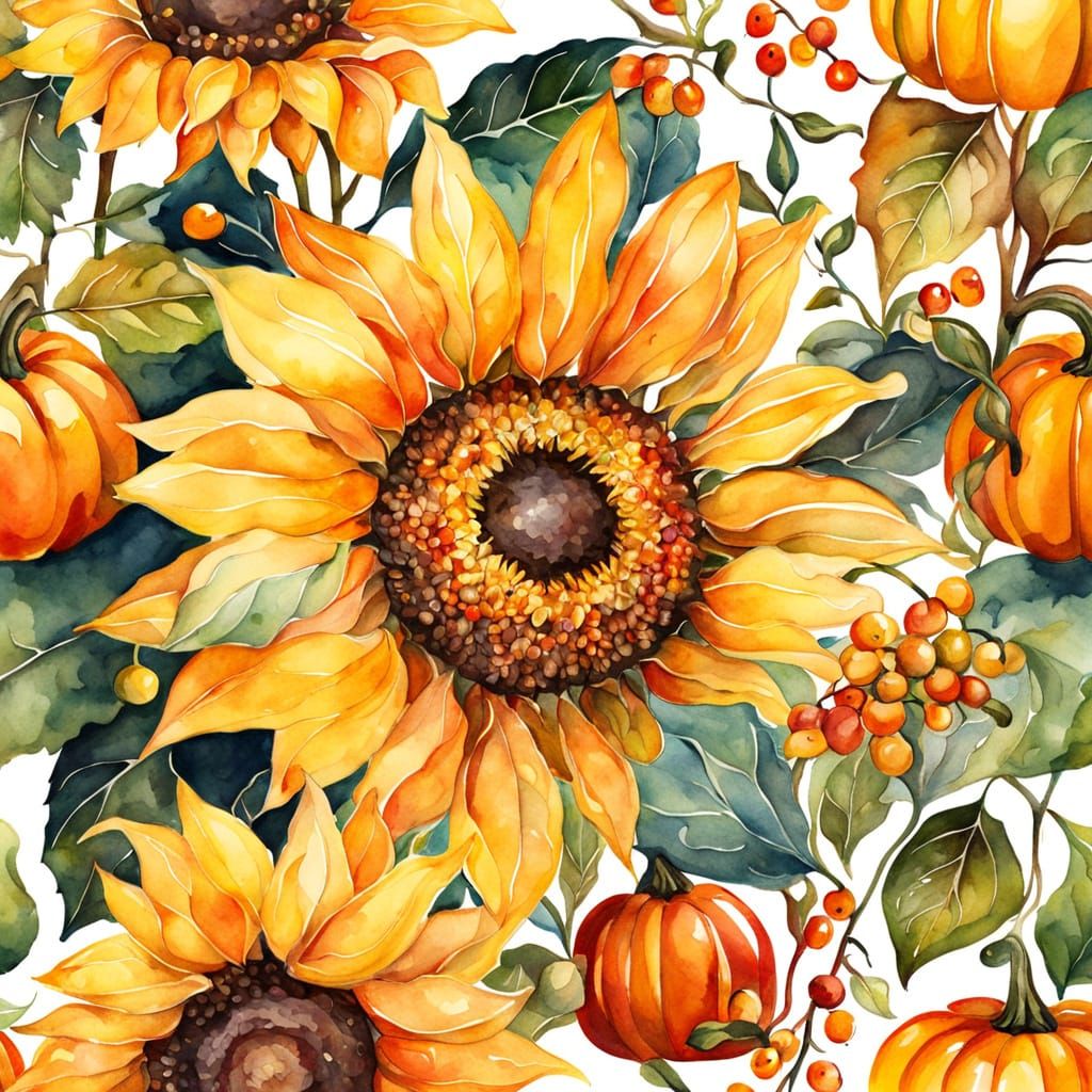 Autumnal Still Life in Watercolor Style