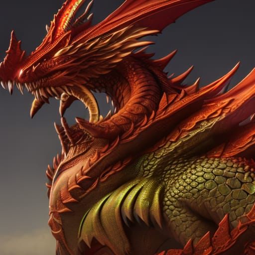 Majestic Dragon in Dark Fantasy Style