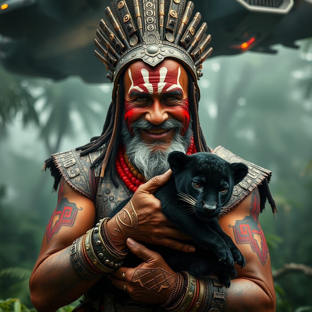 Aztec Elder with Panther Cub, Cinematic Still