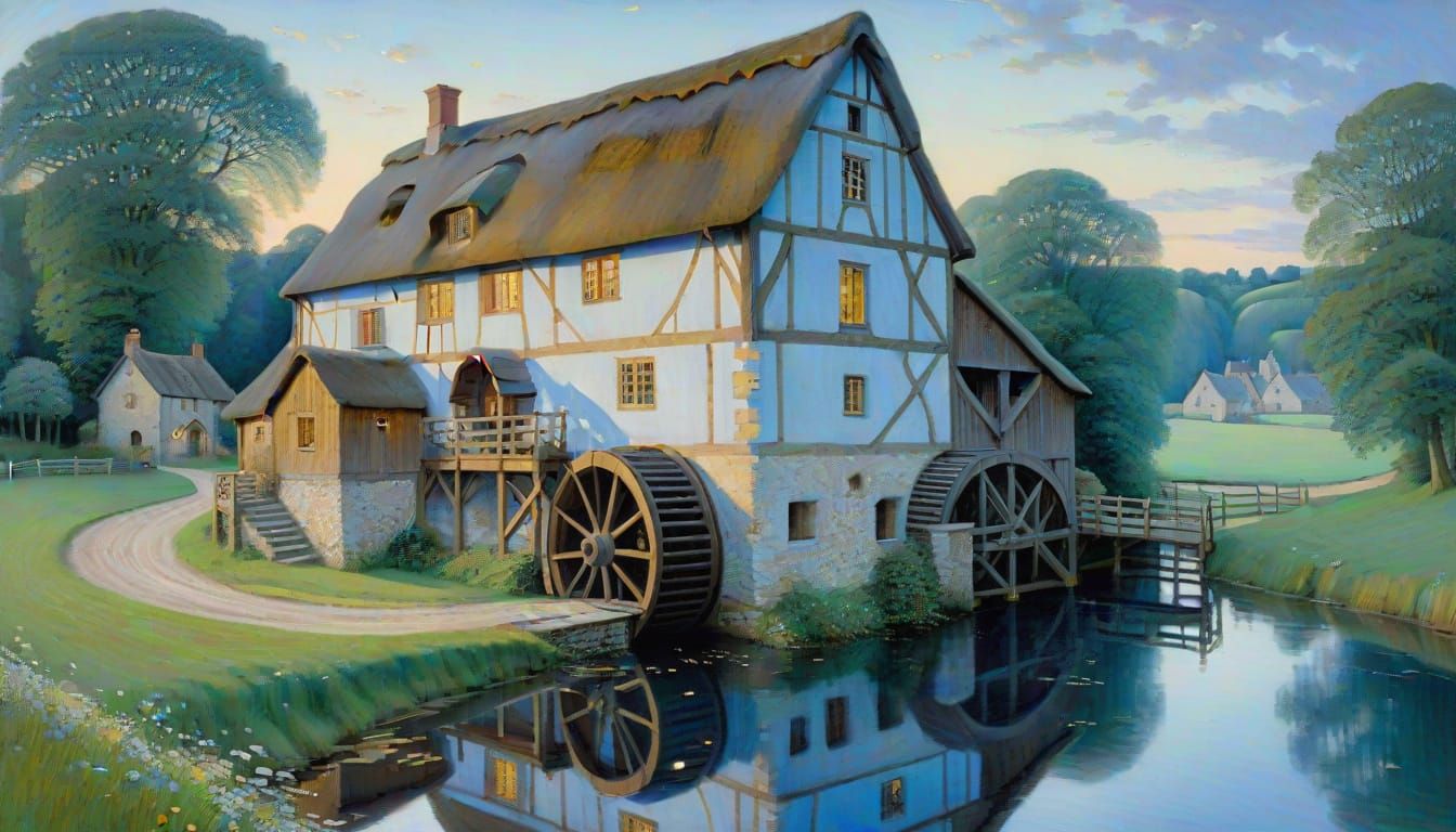 Austere Watermill in Soft Evening Light