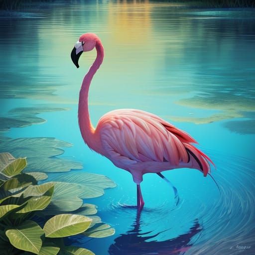 Photorealistic Flamingo in Golden Hour Light