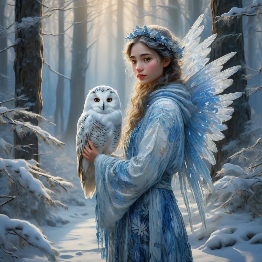 Winter Fairy in Snowy Forest as Impressionist Painting