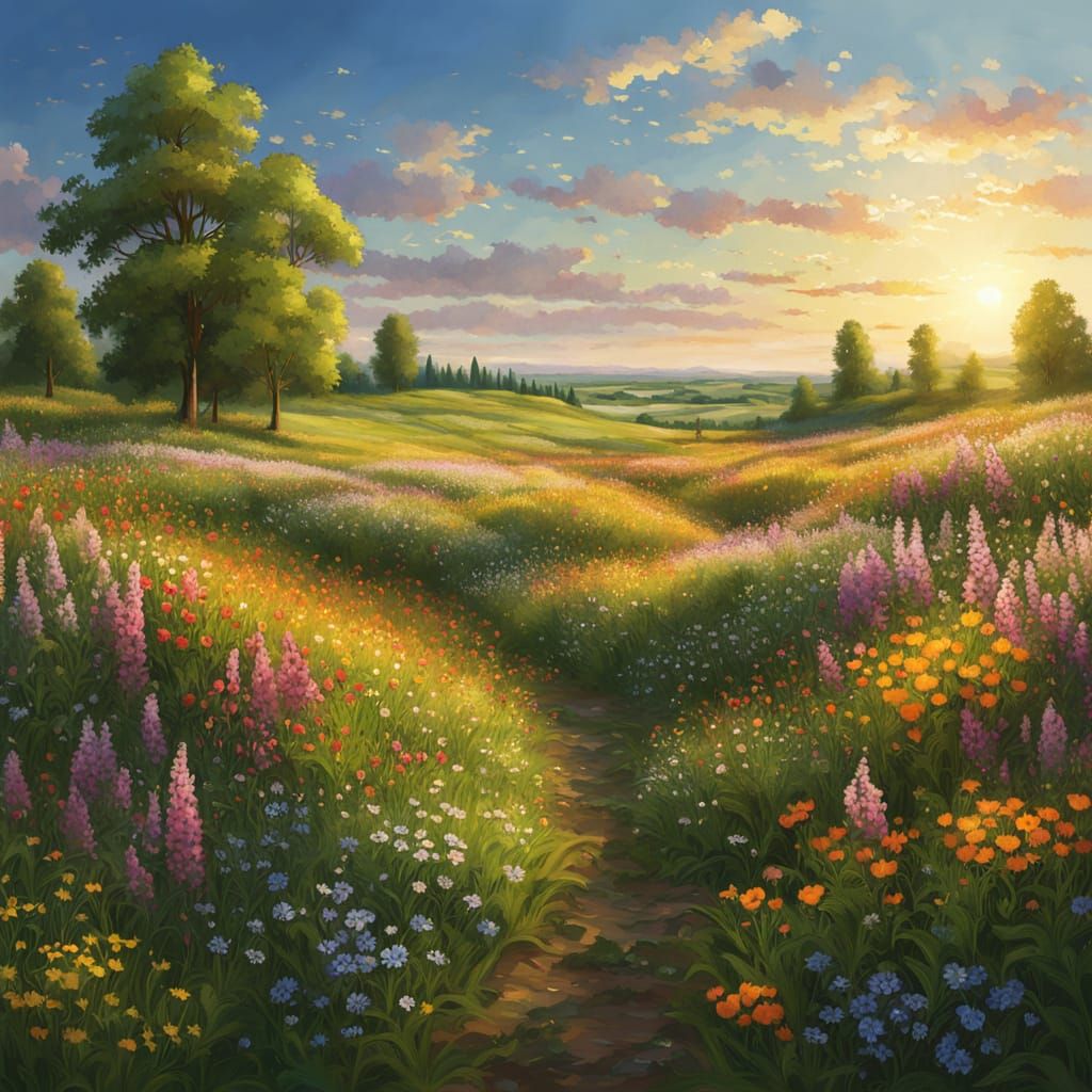 Vast Russian Field in Golden Hour Digital Art