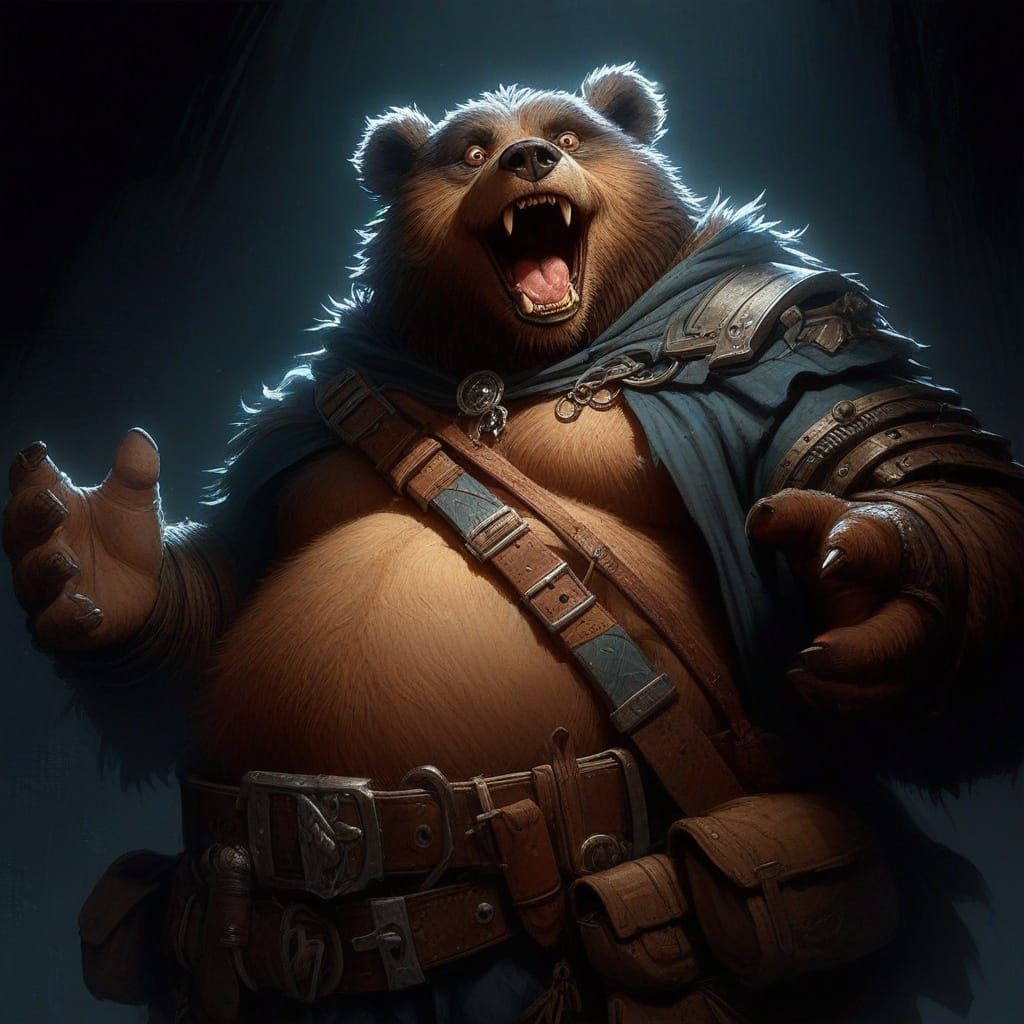Grizzly Bear Barbarian Character Concept in Darkness