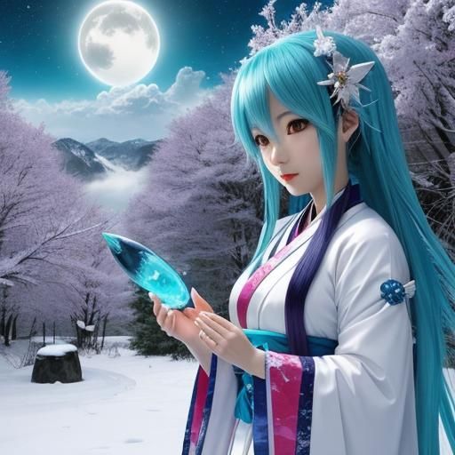 Anime Yuki Onna Aqua Spirit Illustration