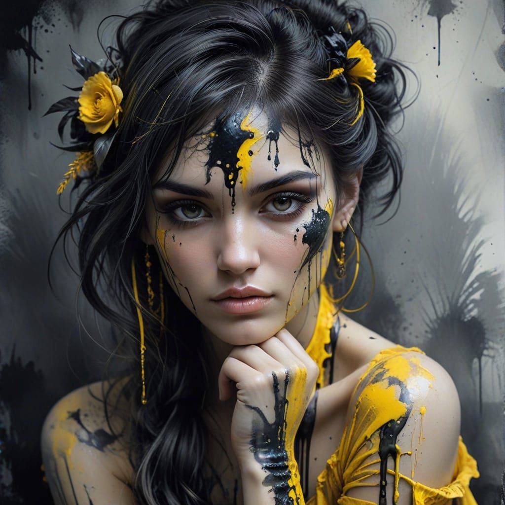 Dreaming Girl Portrait in Dichromatic Charcoal