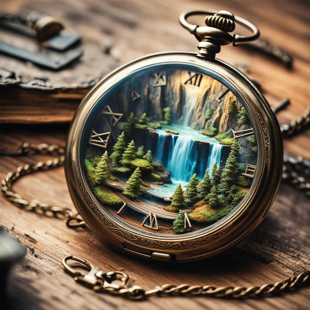 Distorted Forest Landscape Inside a Pocket Watch