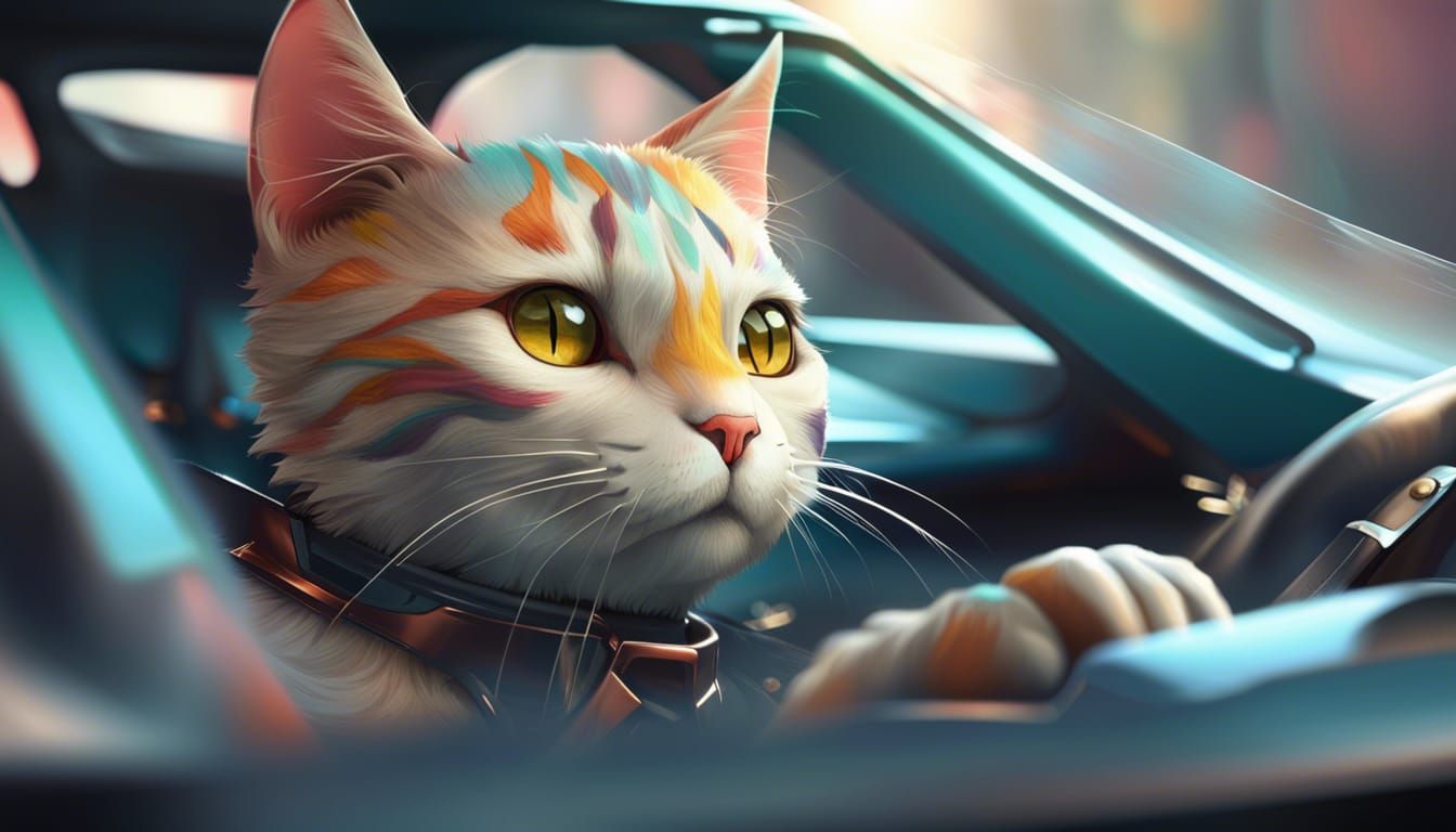 Cat driving race car