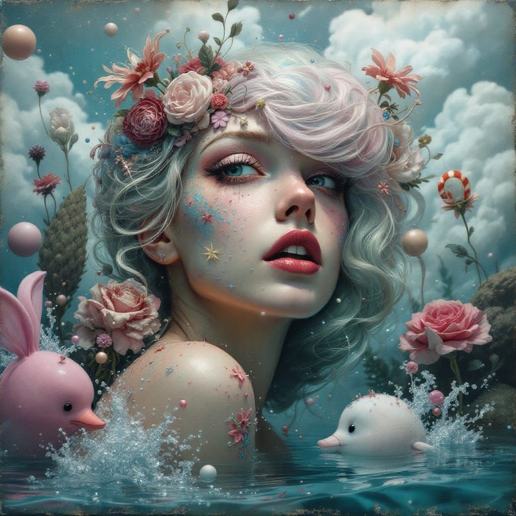 Surreal Hyperrealistic Portrait of a Cacomermaid-Woman in Vi...