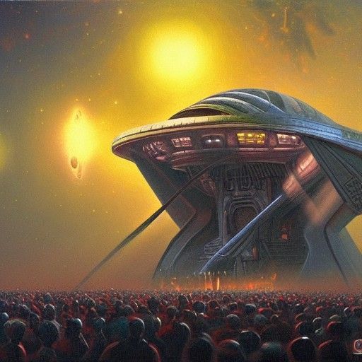 Emperor Shouting in Spaceship, Oil Painting