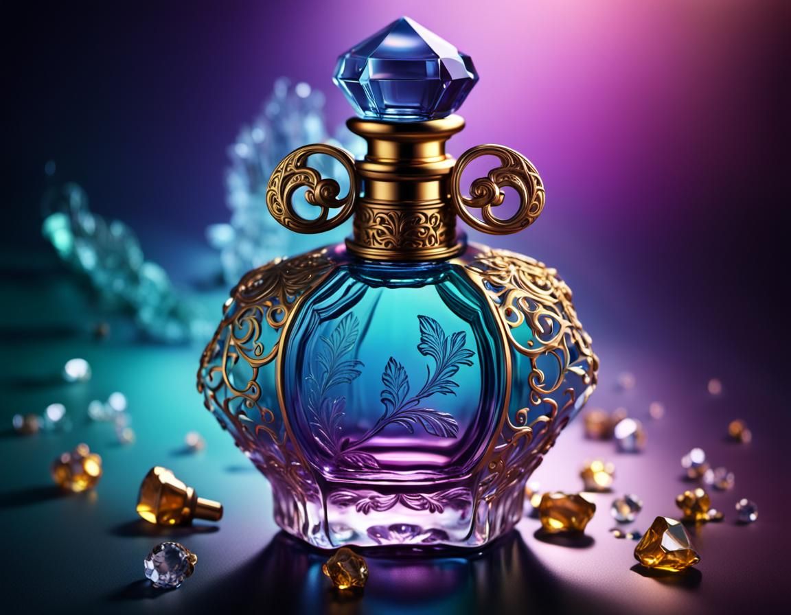 Ornate Crystal Perfume Bottle in Splash Art