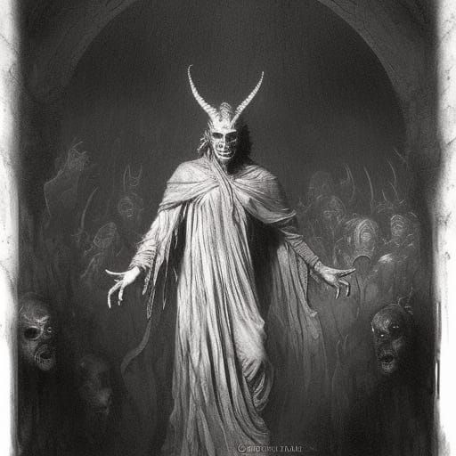 Horrific Smiling Demon in Dark Horror Style