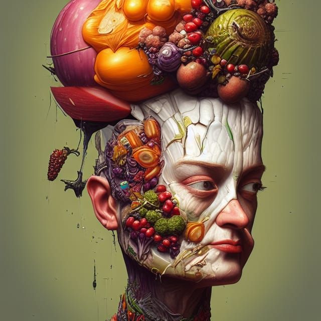 Vegetable and Fruit Head: Hyperrealistic Biopunk Fantasy Art