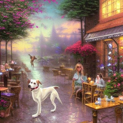 Dog in Cafe: Ethereal Fantasy Art