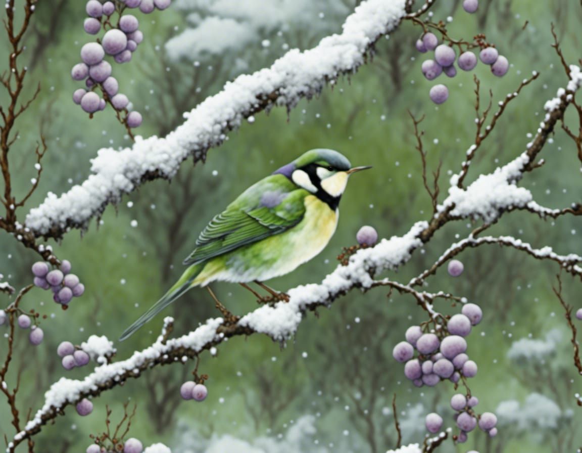 Spring's First Whisper: Snow-Kissed Leaves in Watercolor