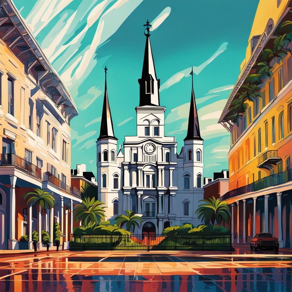 Art Deco Jackson Square New Orleans Hyperrealistic Splash Ar...