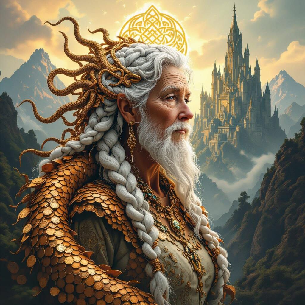 Golden Penny Dragon Meets Celtic Woman in Double Exposure