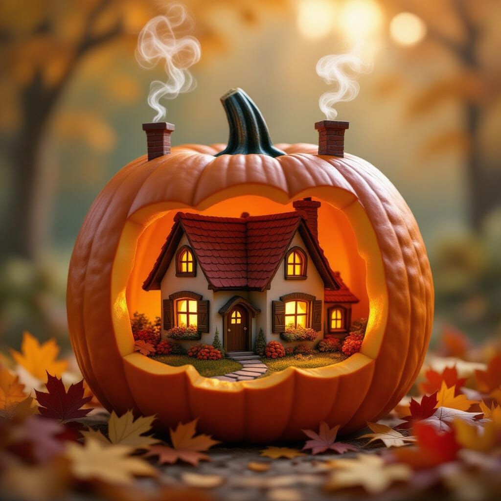 Cozy Pumpkin Village in Autumn Light