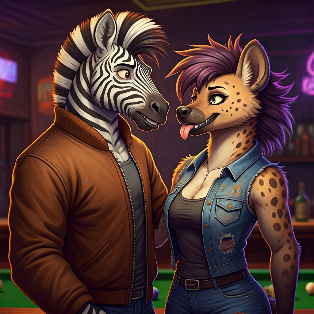 Hyena and Zebra in Dive Bar: Animated Chiaroscuro