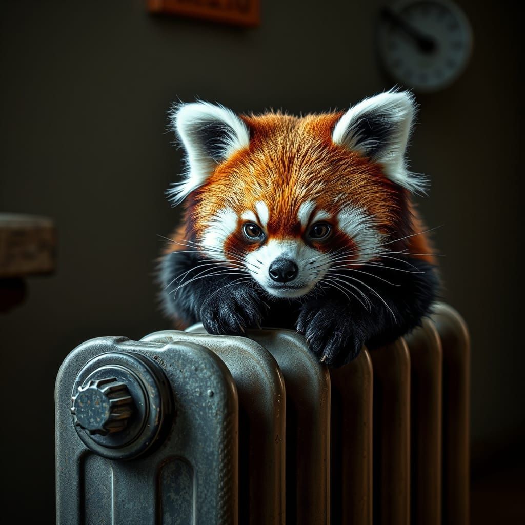 Cunning Red Panda Basking in Radiator Warmth