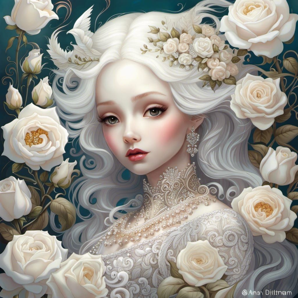 Magical Ghost Surrounded by White Roses