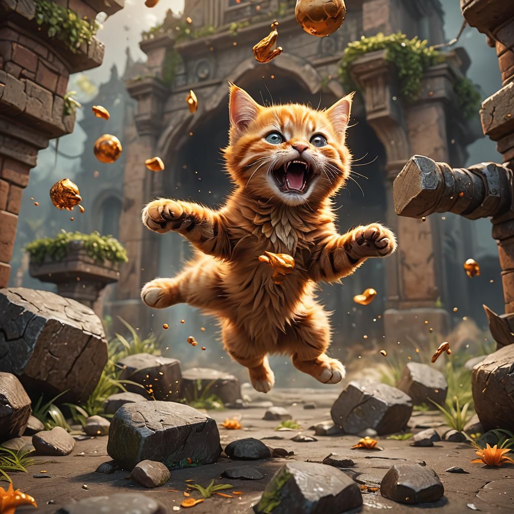 Cute Orange Kitten Playful Fantasy Concept Art