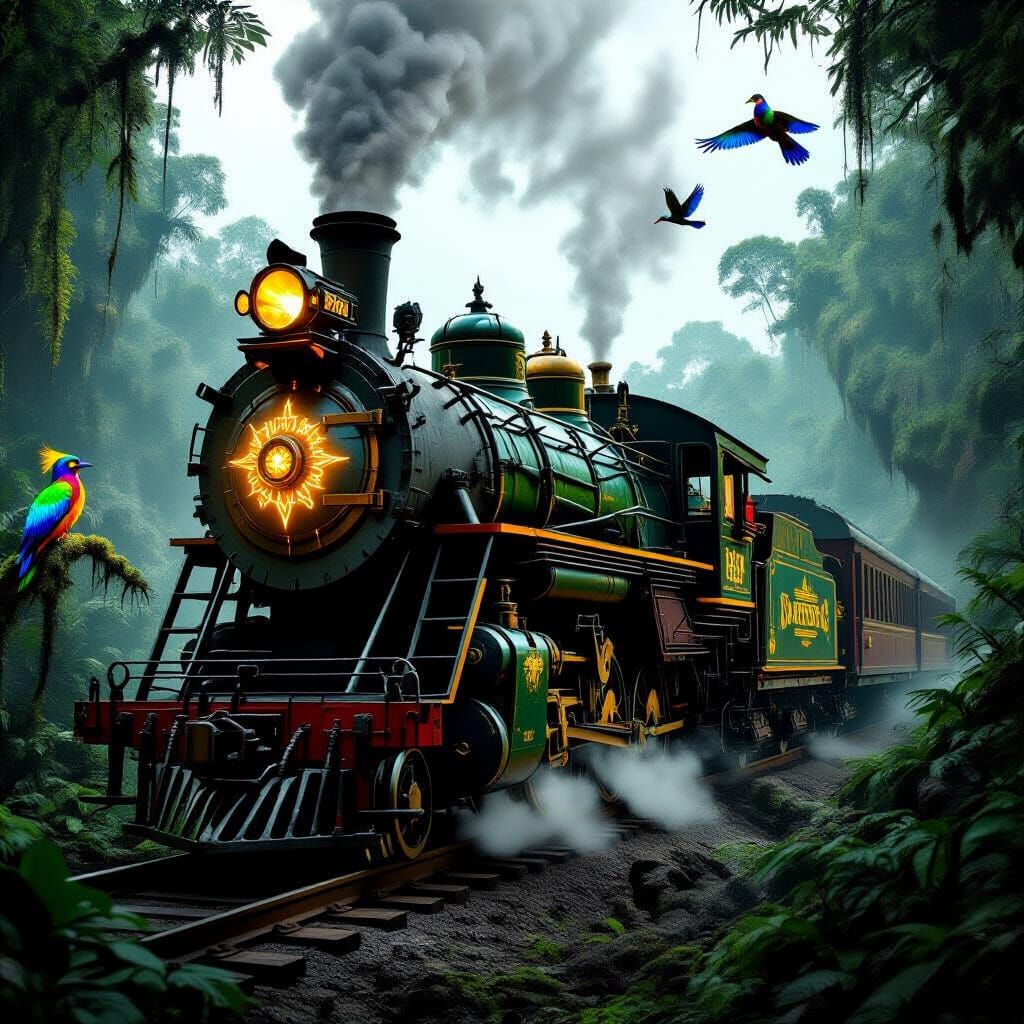 Steampunk Locomotive in Primeval Jungle