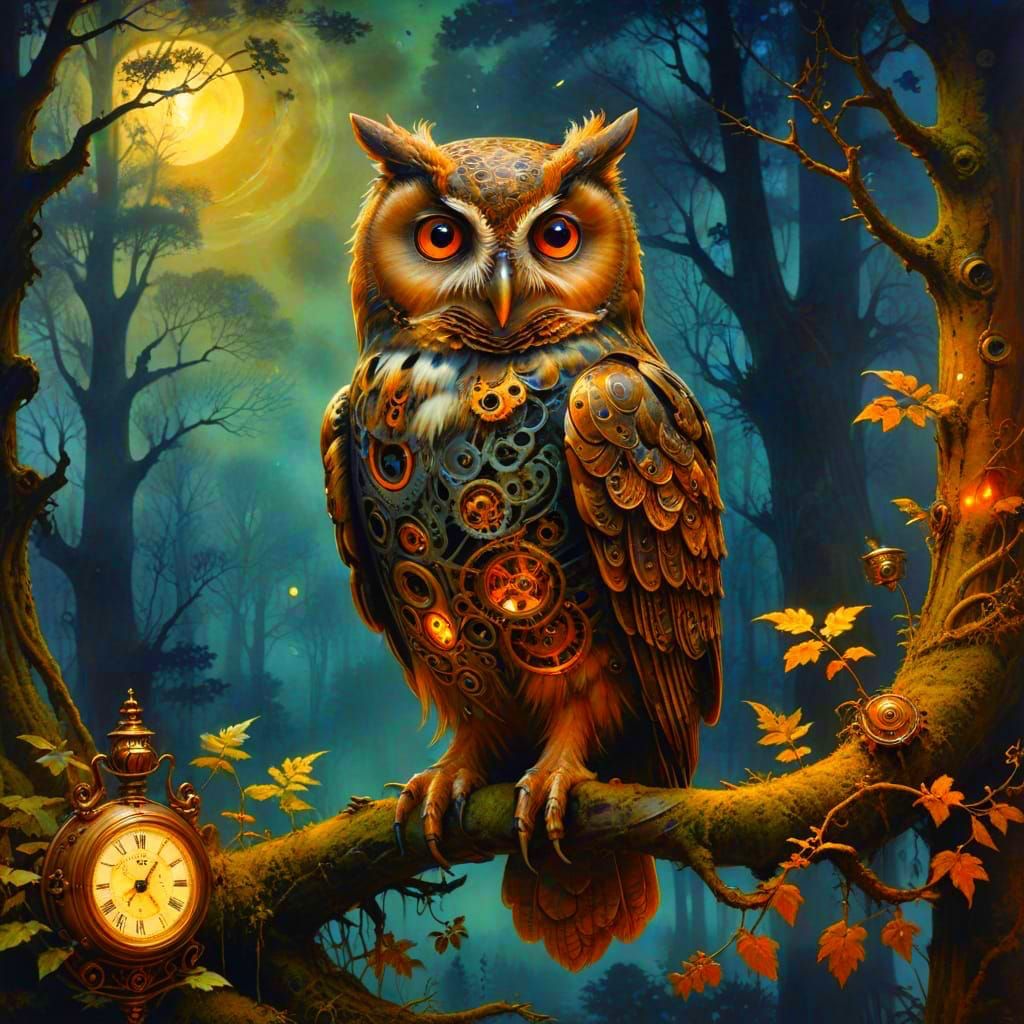 Timekeeper Owl in Enchanted Forest