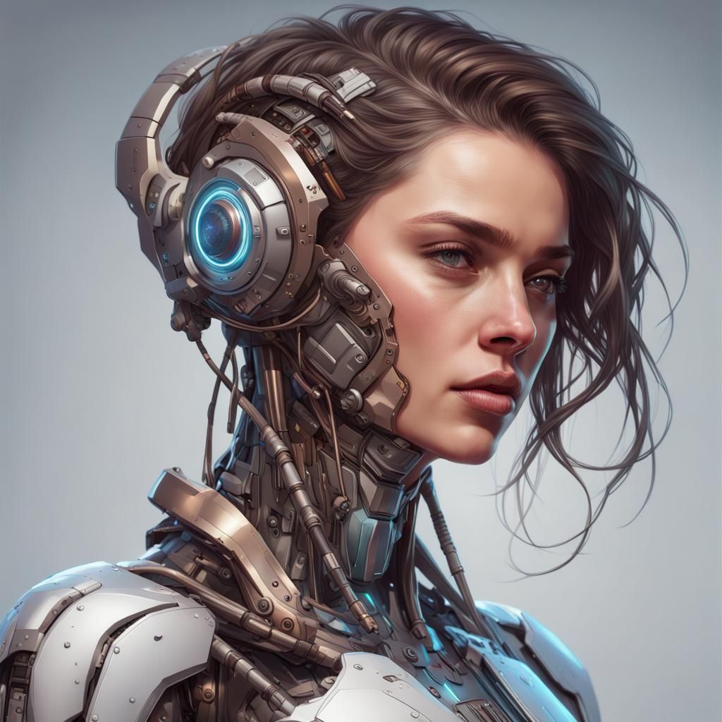 Cyborg Portrait in Hyperdetailed Digital Art Style