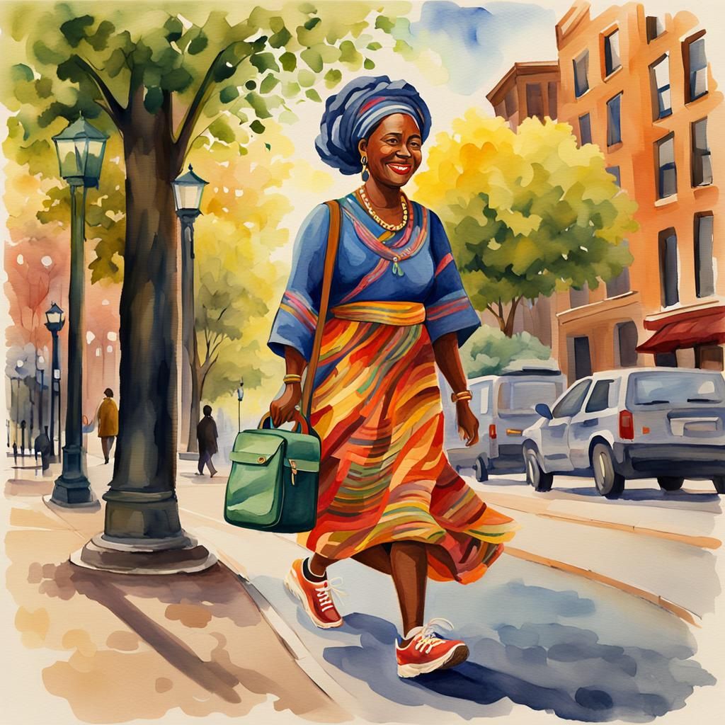 Smiling Woman in Chicago: Watercolor Painting