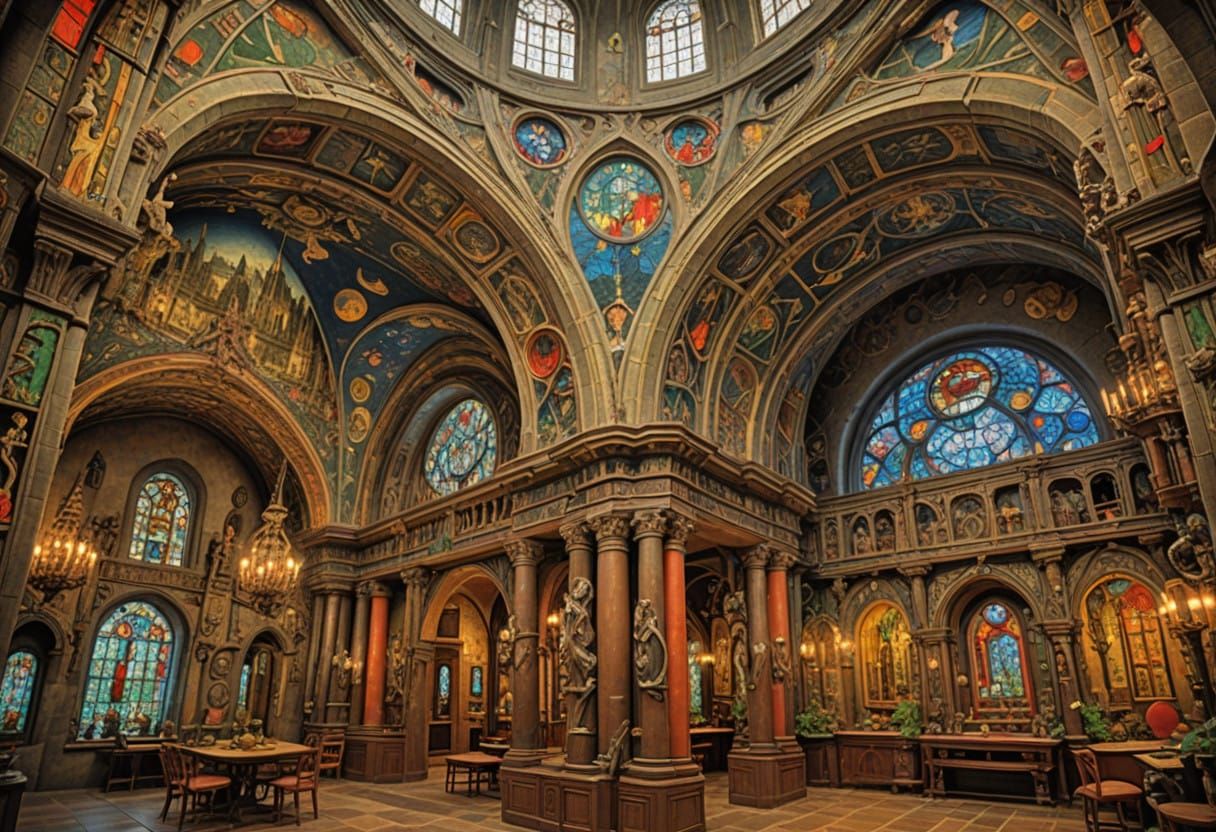 Surrealist Temple in Vibrant, Curvilinear Style