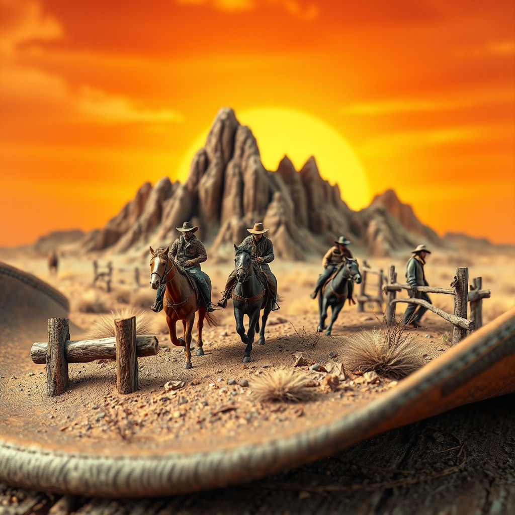 Cowboy Diorama in Vintage Hat, Photo-Realistic Style