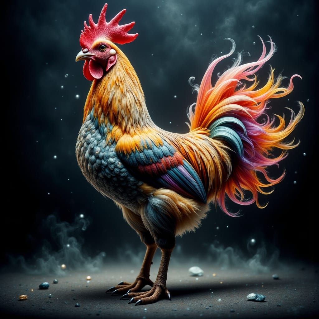 Vibrant Chicken in Ethereal Hyperrealism