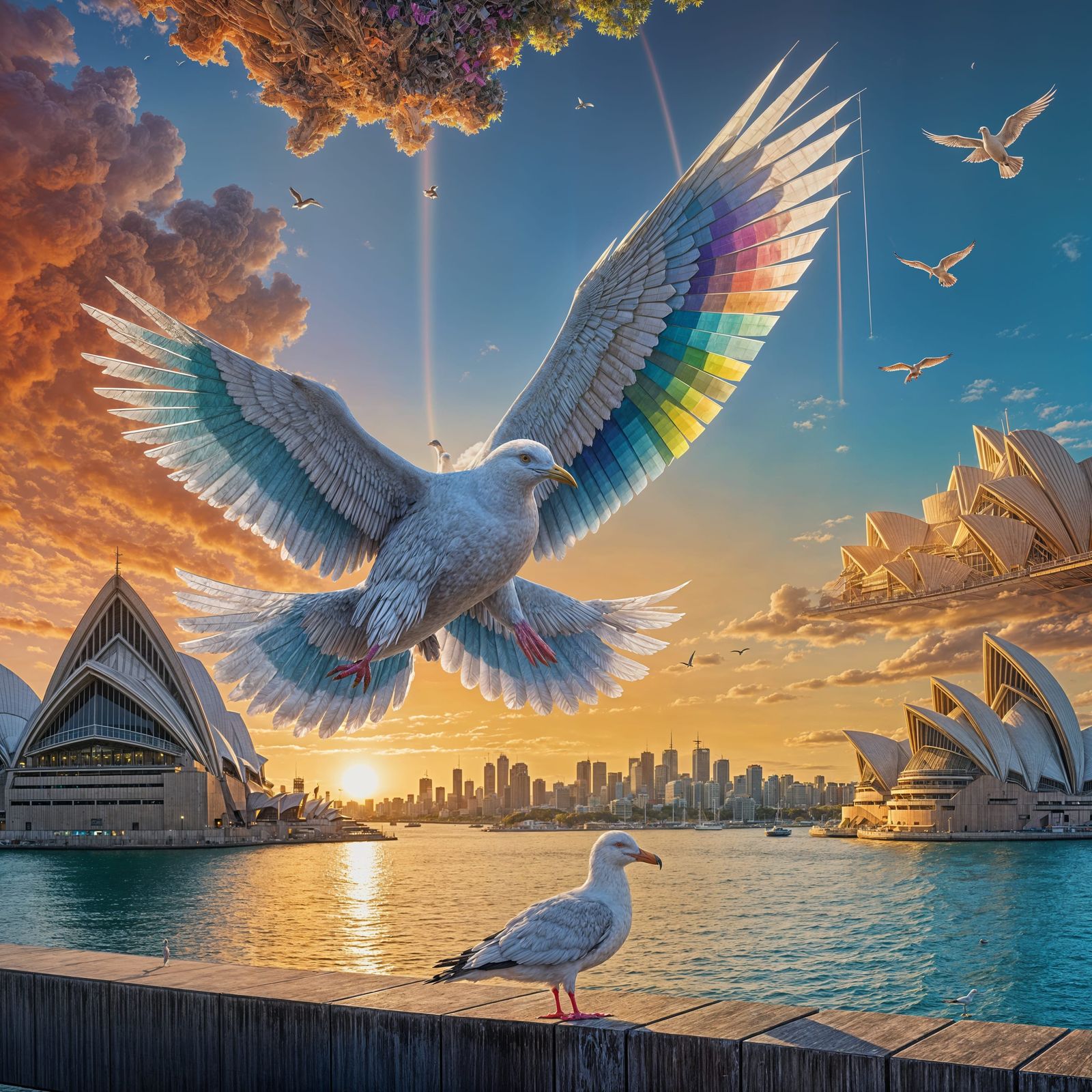 Colossal Rainbow Seagull Transforms Sydney Opera House