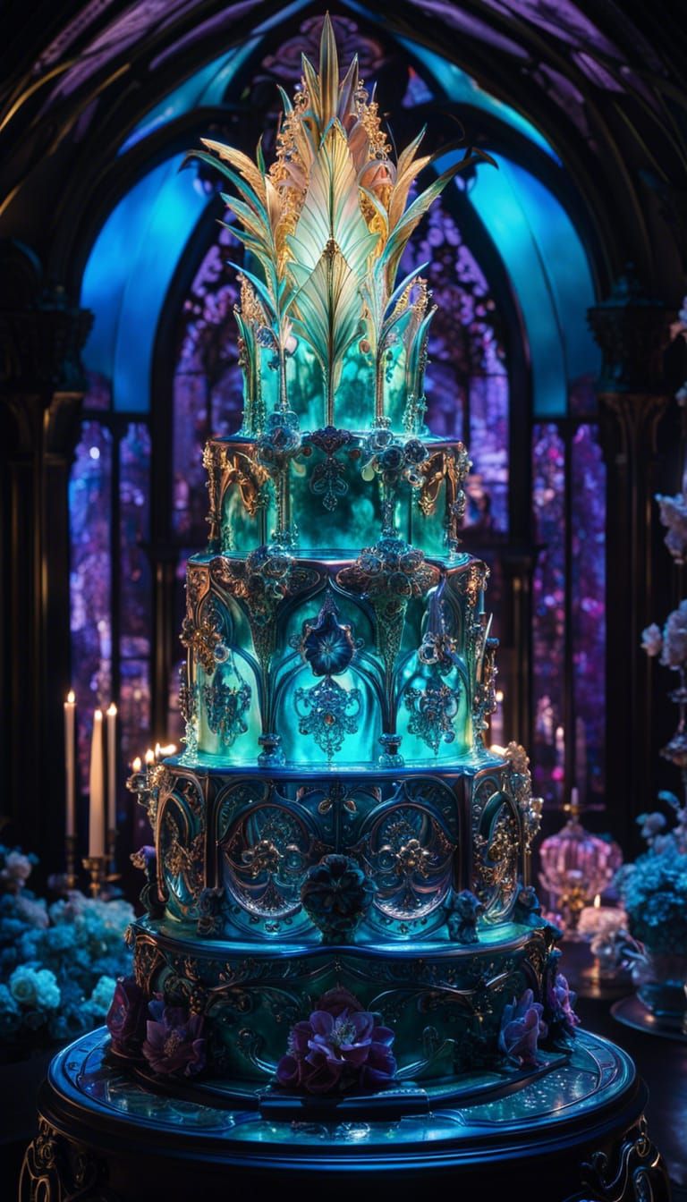 Gothic Wedding Cake with Bioluminescent Flowers