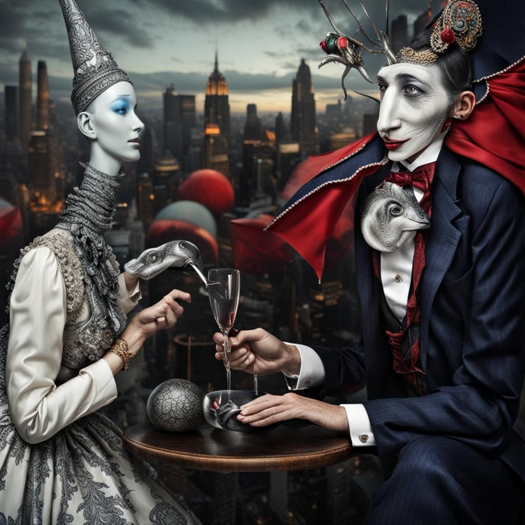 Exotic Aliens Celebrate in Surreal Restaurant Photography