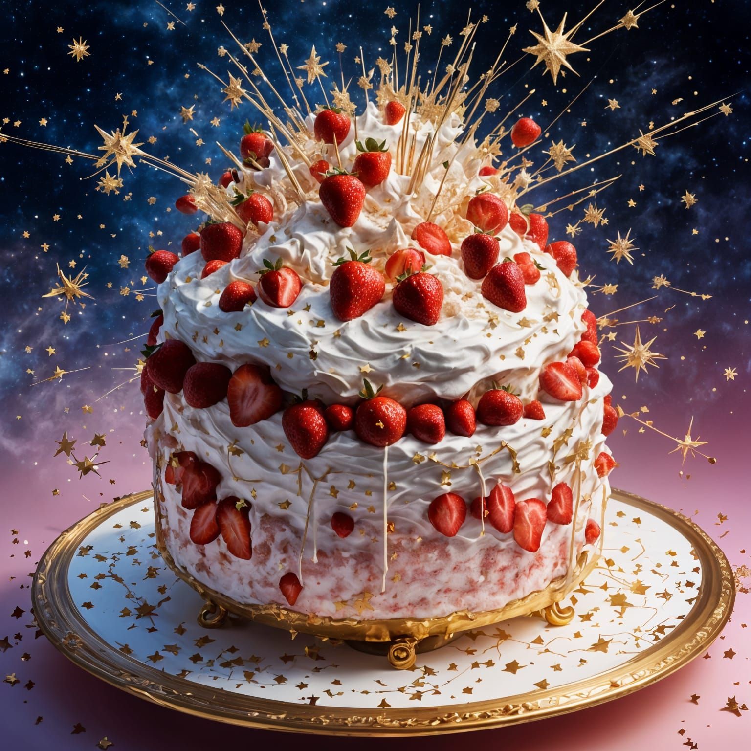 Constellation Strawberry Cake with Whipped Cream