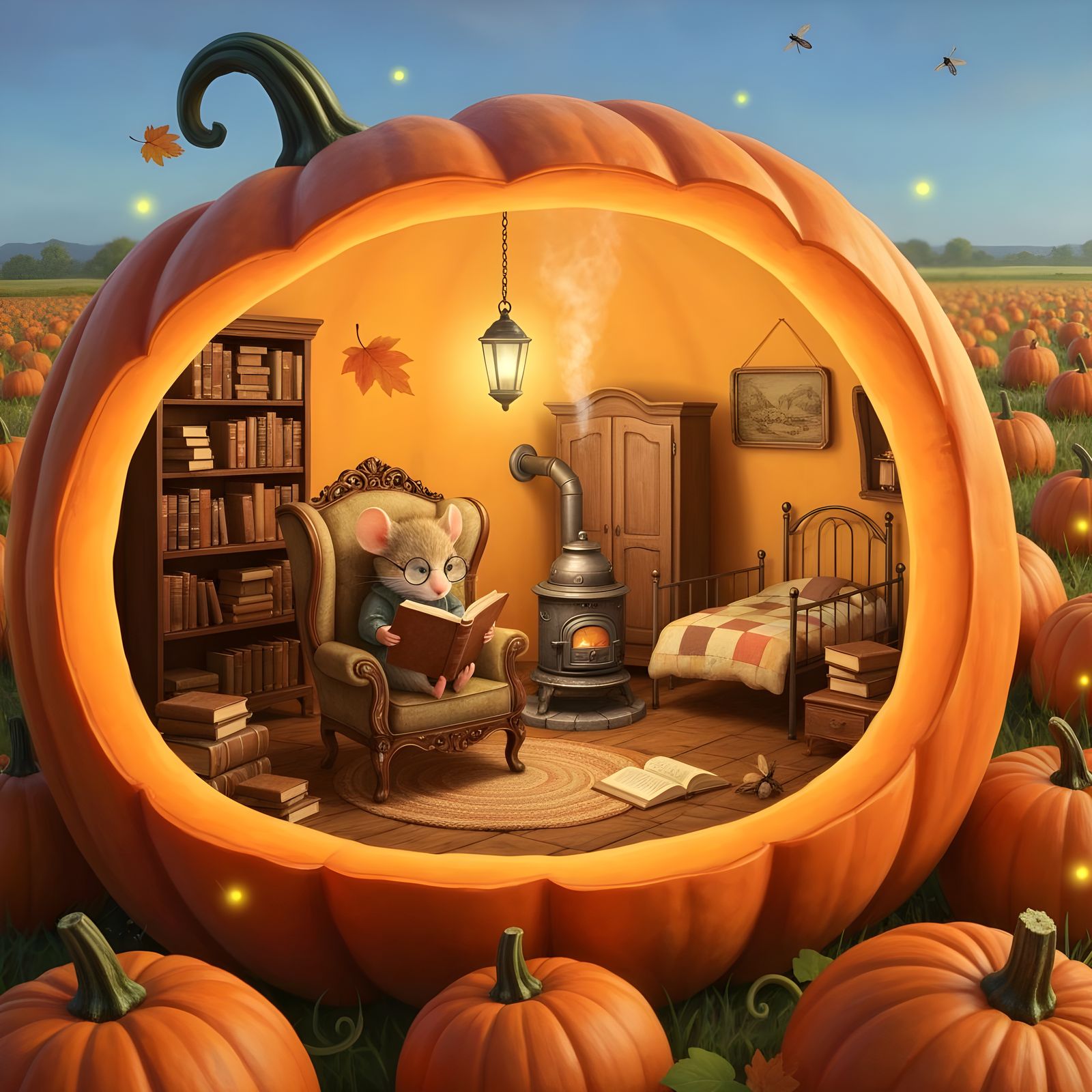 Whimsical Mouse Home Inside a Giant Pumpkin