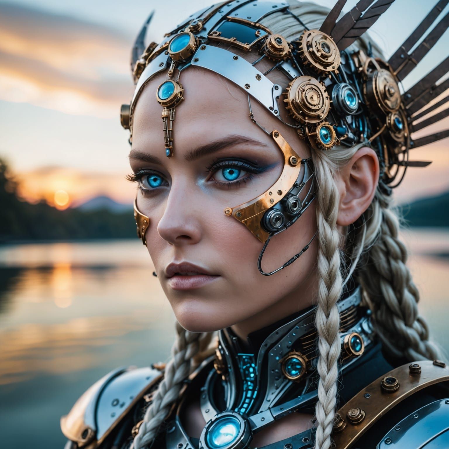 Cyborg Valkyrie Portrait in Steampunk Style