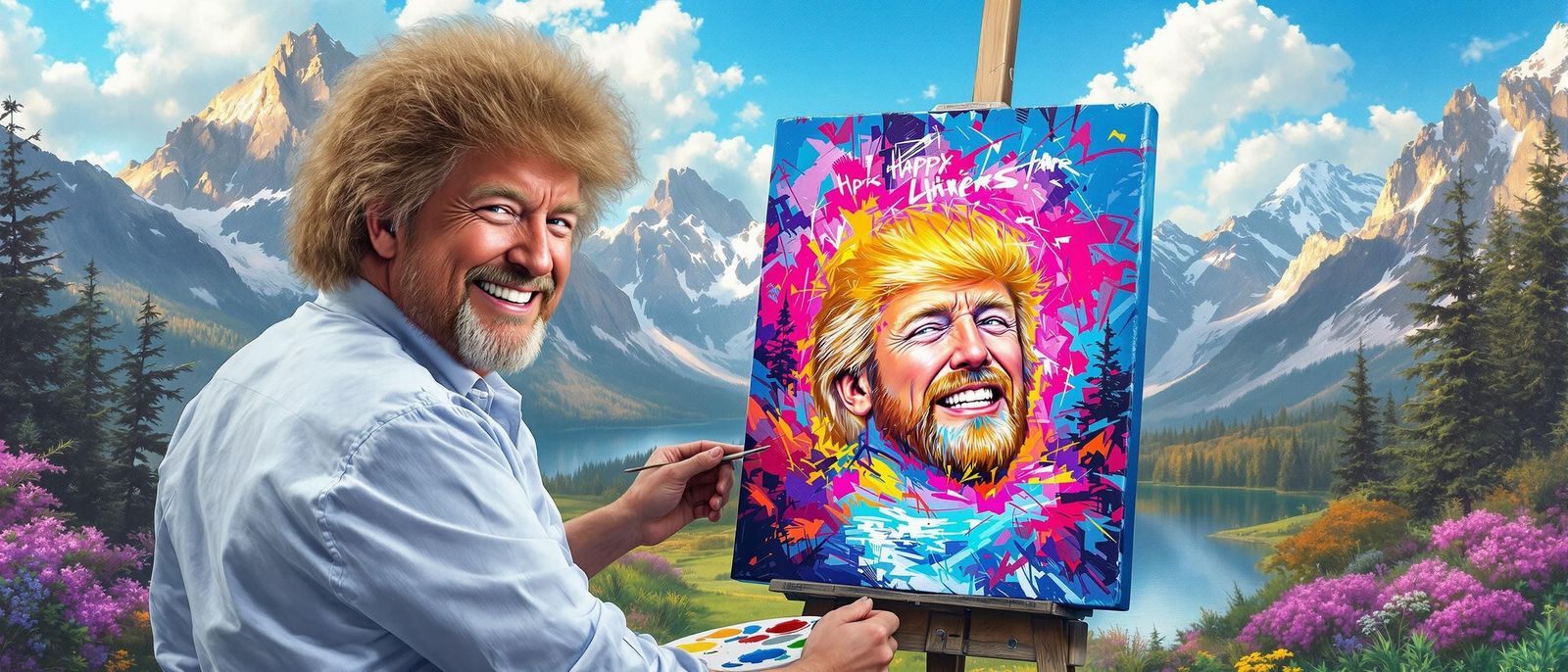 Donald Trump Paints Happy Little Tears in Bob Ross's Style