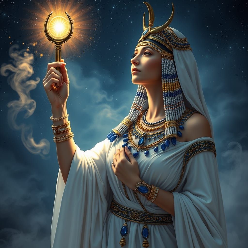 Mysterious Priestess Under Starry Night