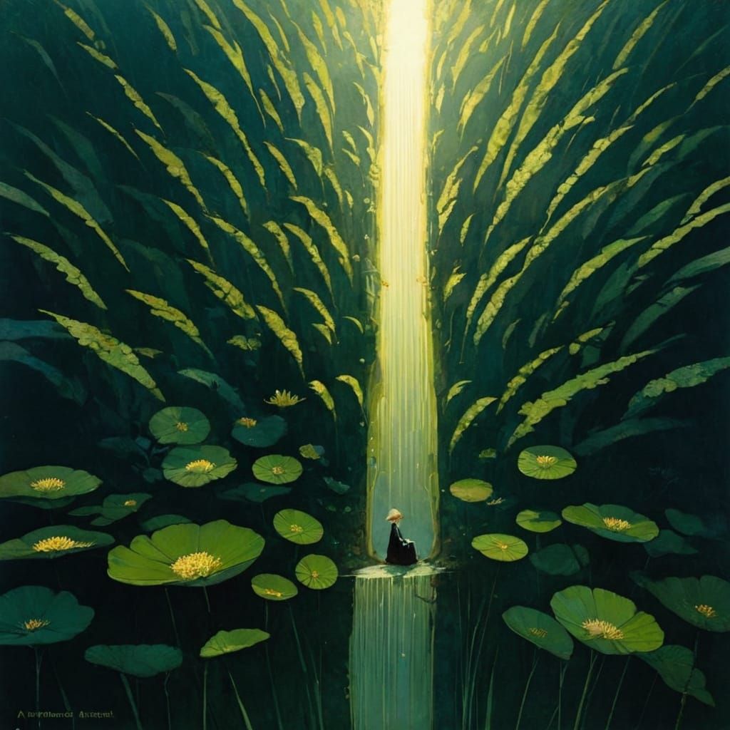 Aerial River View in Art Nouveau Style