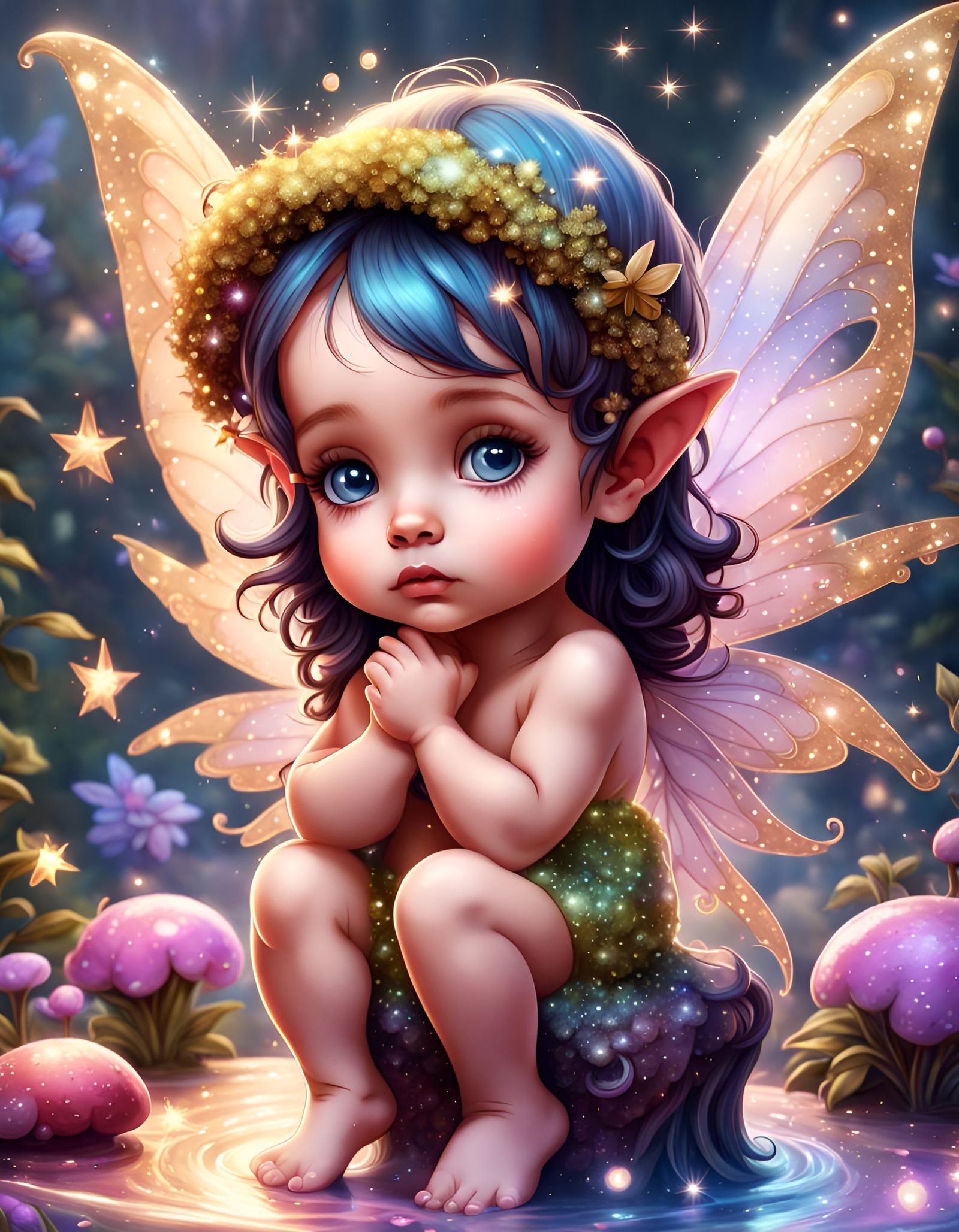 Glitter Baby Fairy Sublimation Clipart: Detailed Art