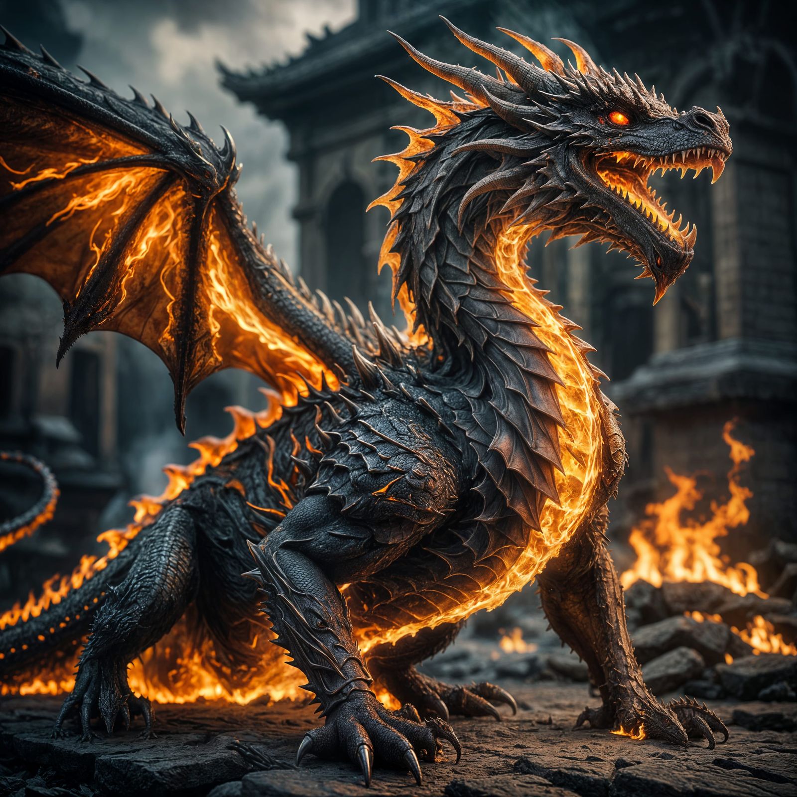 Fiery Dragon: Hyperrealistic Composition in Flame