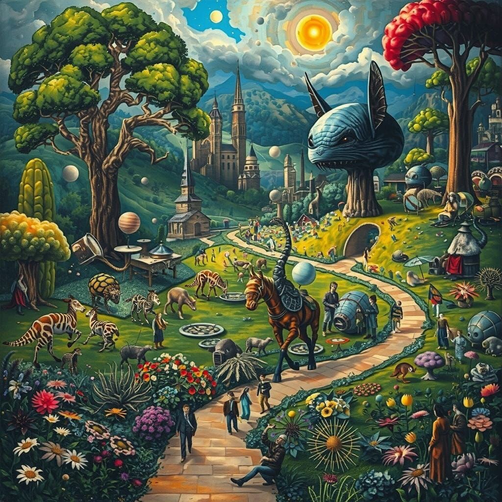 Surreal Garden Blooms with Diverse Figures in Dreamlike Medi...