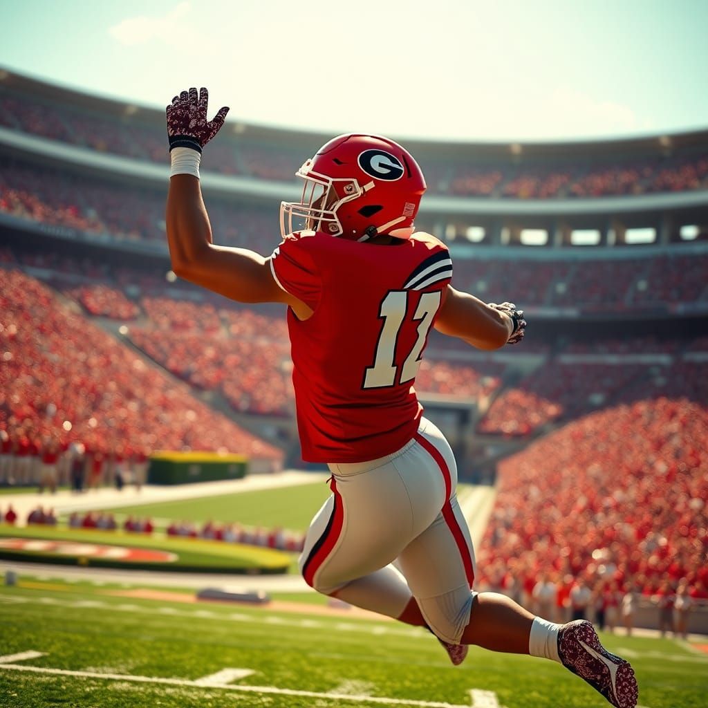 Football Player Scores Touchdown in Stadium, 8K