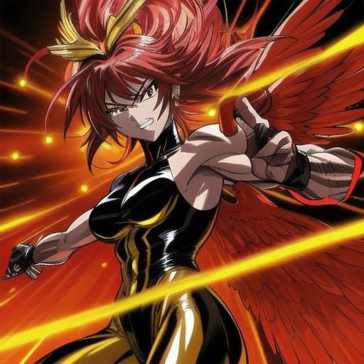 Muscular Winged Showgirl Flexing in Comic Book Art