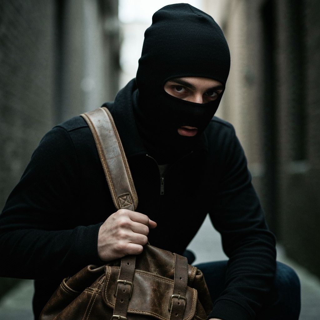 Cinematic Thief in Shadowy Alleyway