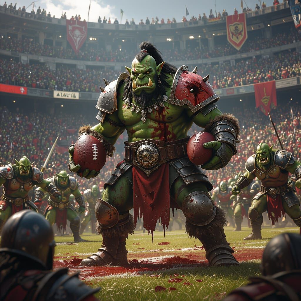 Orc Warrior in Chaotic Blood Bowl Game, Fantasy Art